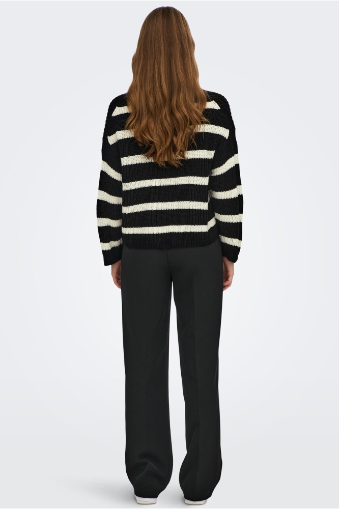 JDYJUSTY L/S STRIPE PULLOVER KNT NO 15264902 BLACK/EGGNOG